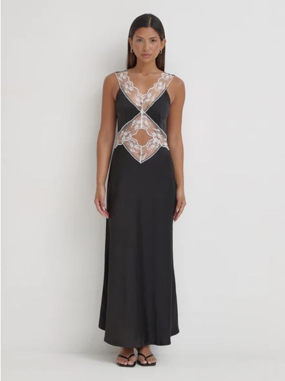 4th and Reckless Black Satin Lace-Inset Maxi Dress uk size 8, size 2-4 US - NWT